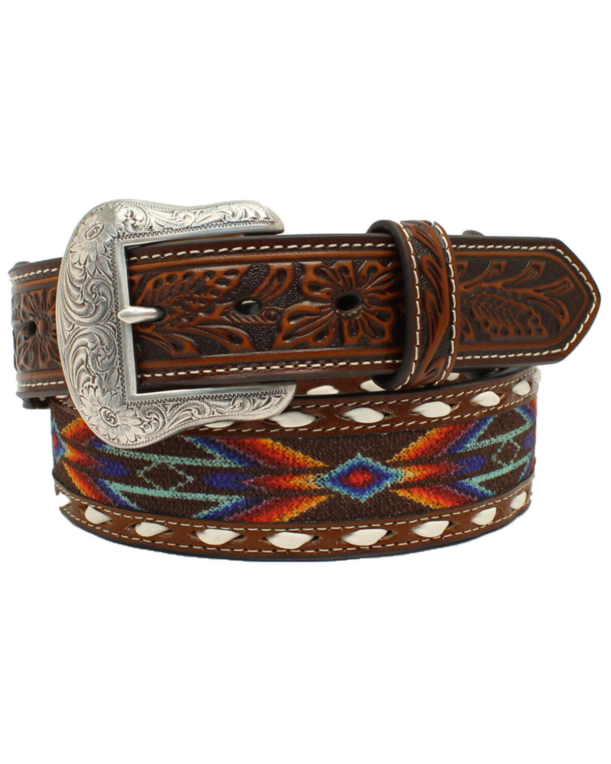 Men's Nocona Boot Barn Exclusive Buck Laced Ribbon Inlay Western Belt