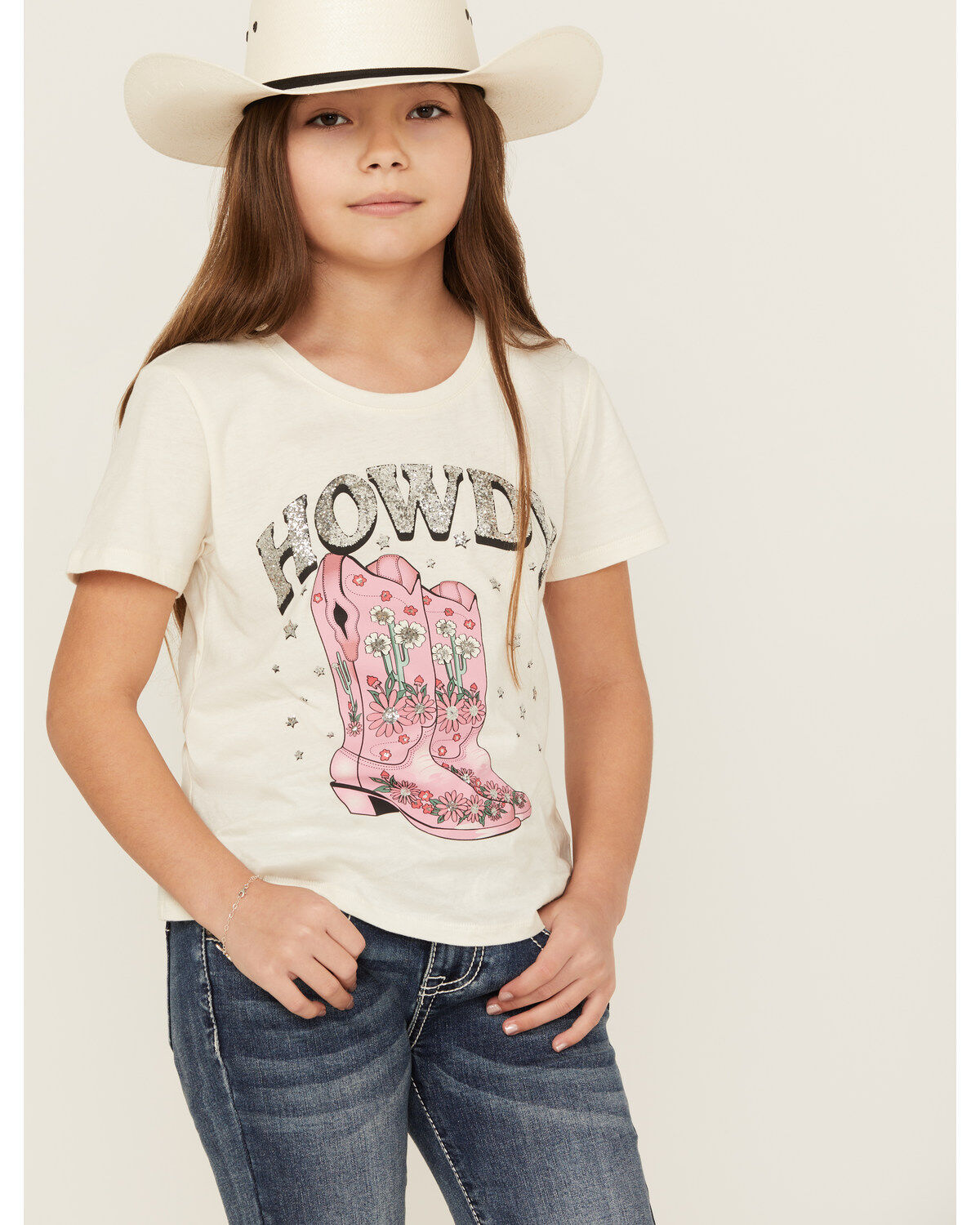 Girls' Self Esteem Howdy Sequin Short Sleeve Graphic Tee