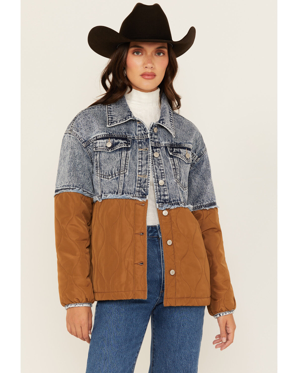 Women's Ashley Color Block Quilted Denim Jacket