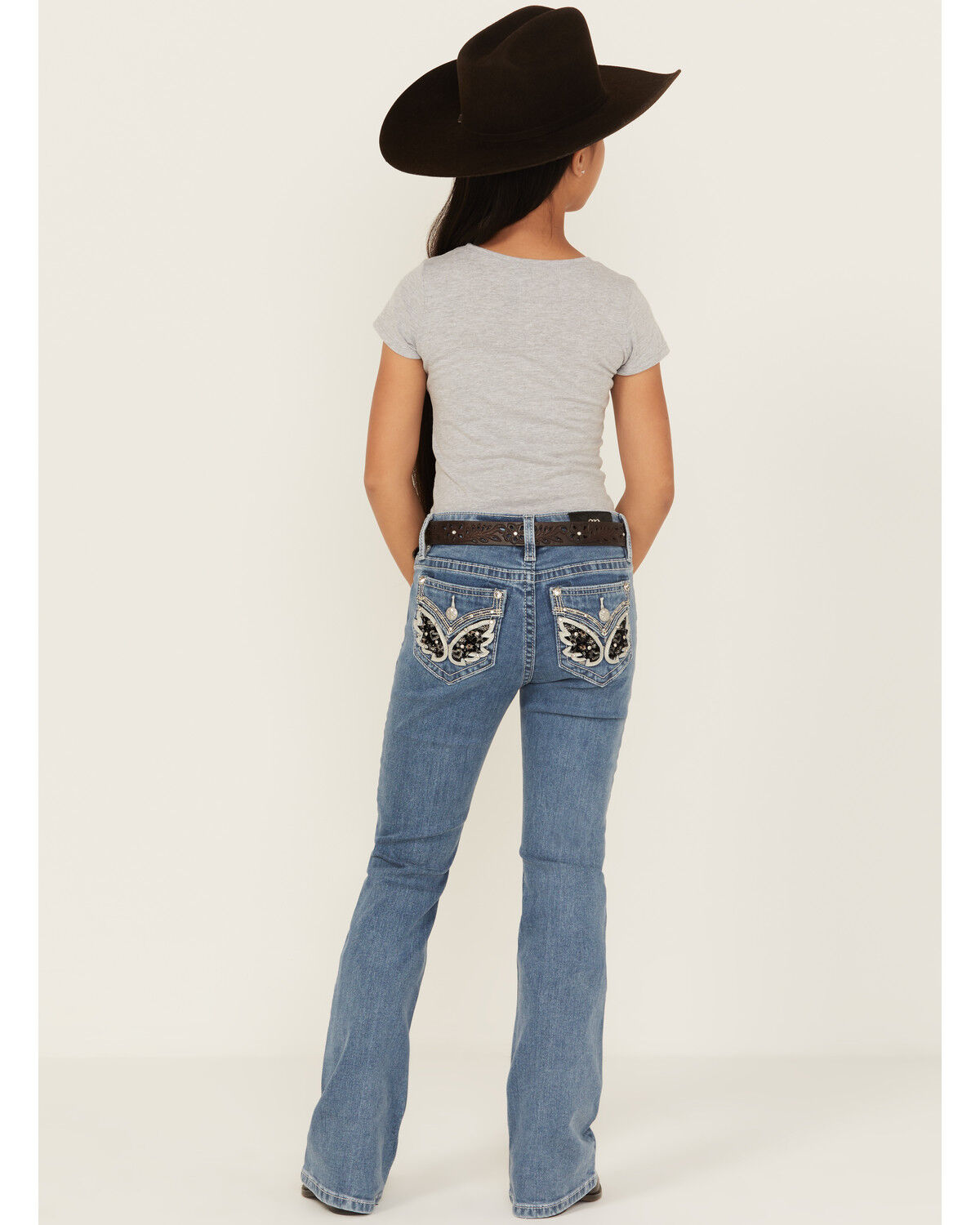 Girls' Miss Me Light Wash Winged Pocket Bootcut Stretch Denim Jeans