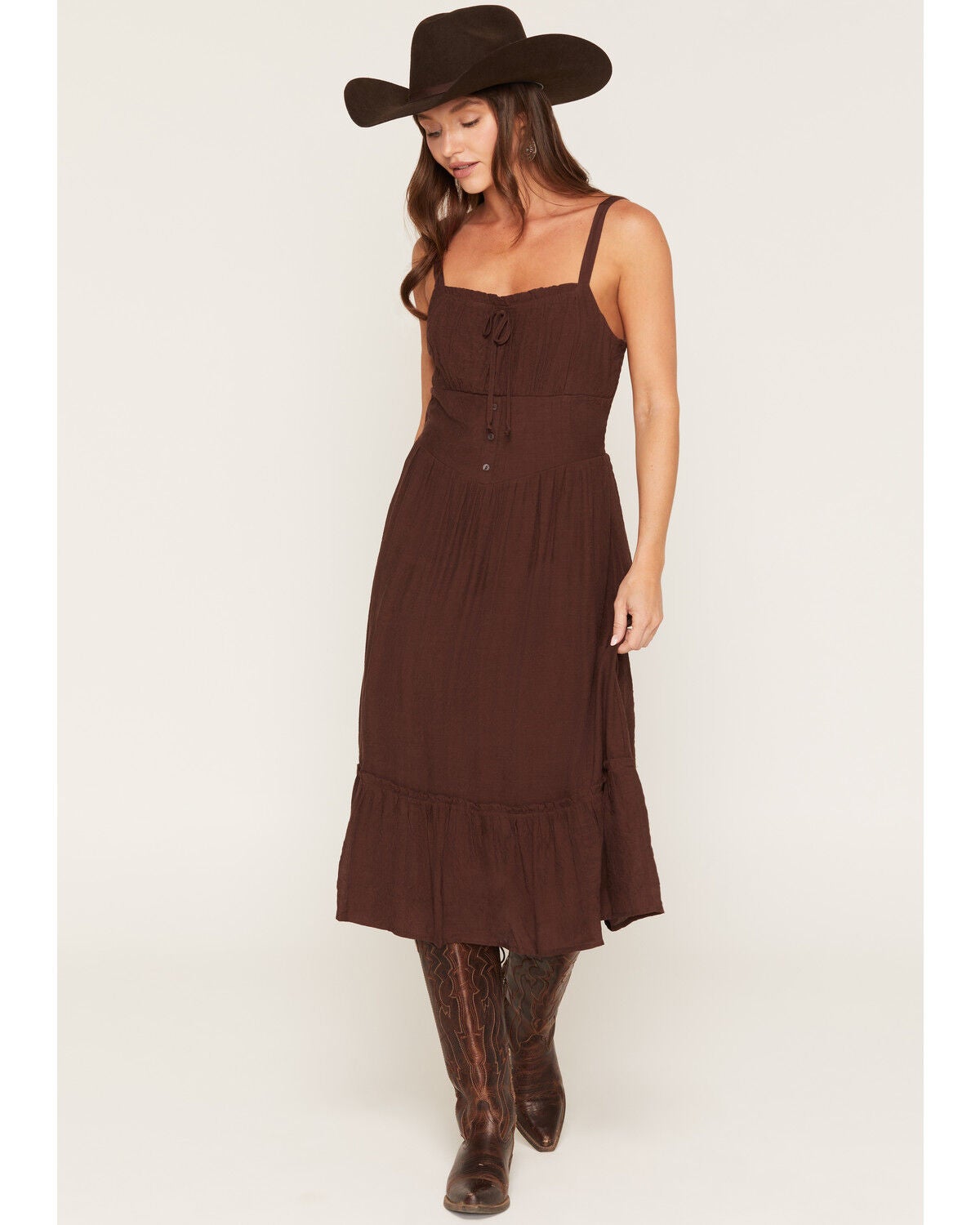 Women's June & Hudson Corset Button-Down Sleeveless Midi Dress