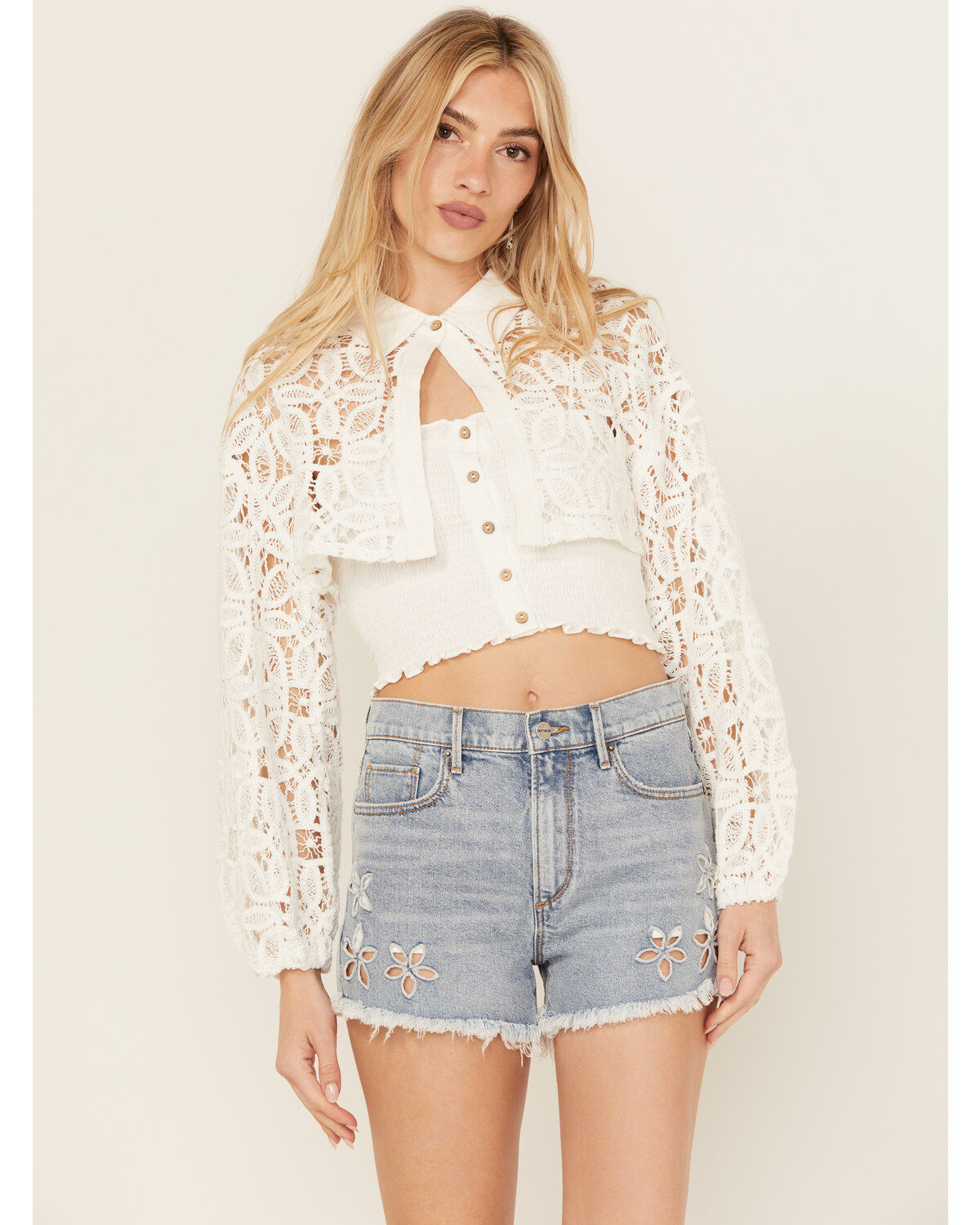 Women's Miss Me Lace Long Sleeve Button-Down Shirt