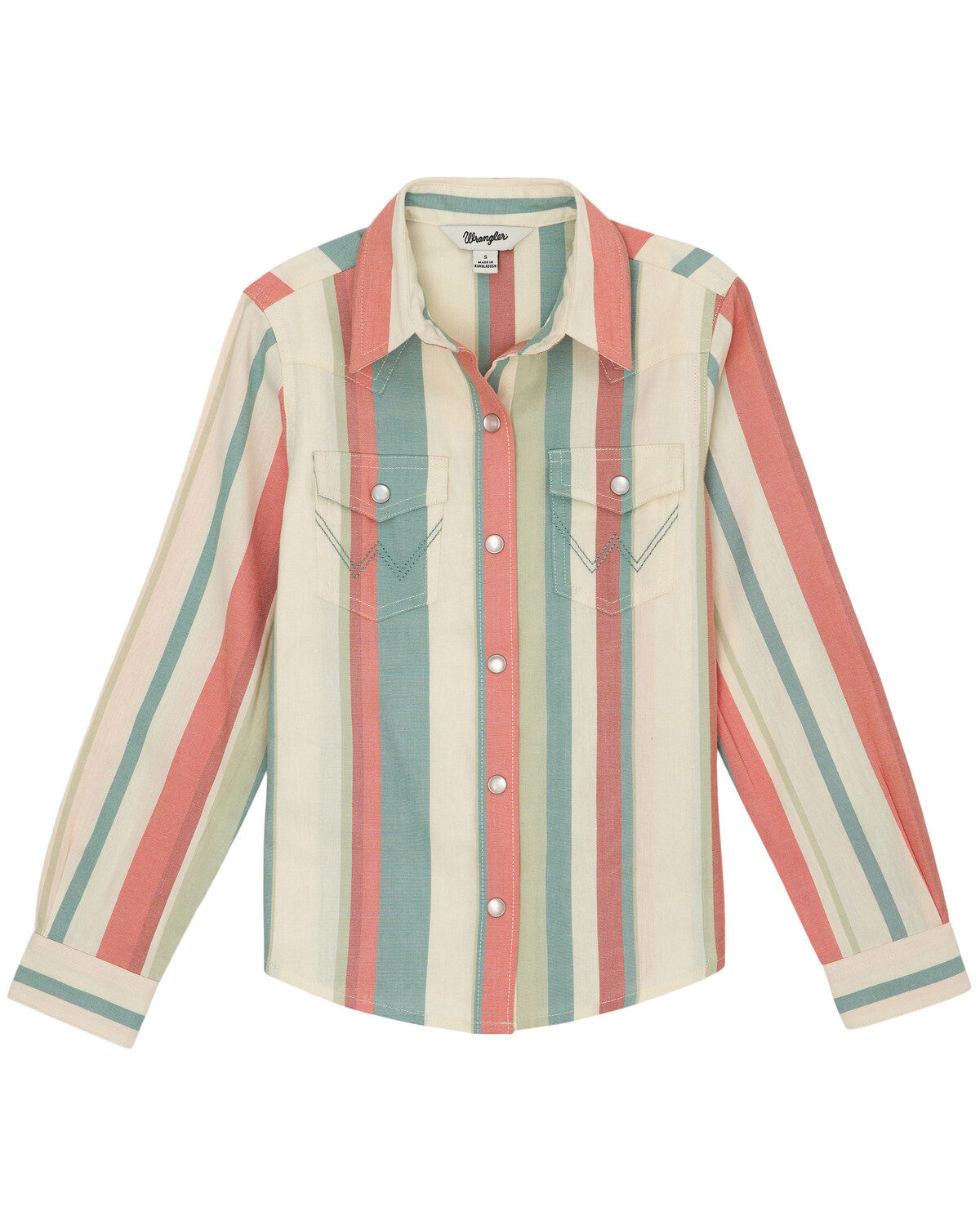 Girls' Wrangler Striped Print Long Sleeve Snap Western Shirt