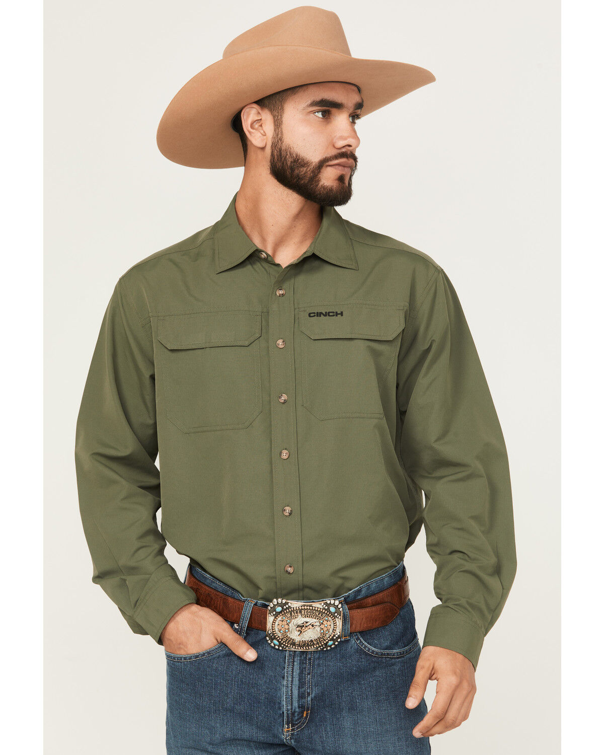 Men's Cinch Solid Long Sleeve Button-Down Performance Stretch Western