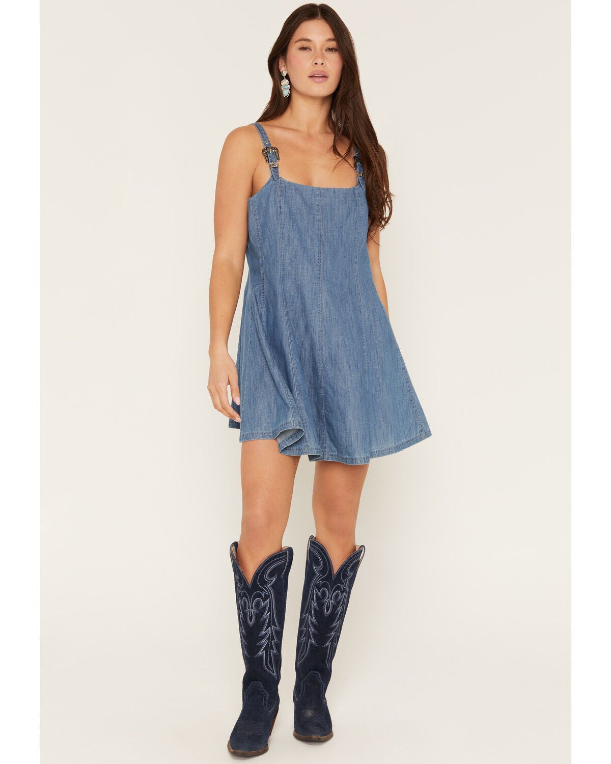 Women's Rock & Roll Denim Sleeveless Buckle Denim Mini Dress