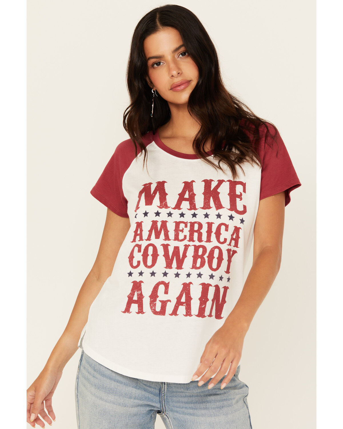 Women's Blended Make America Cowboy Again Short Sleeve Graphic Basebal