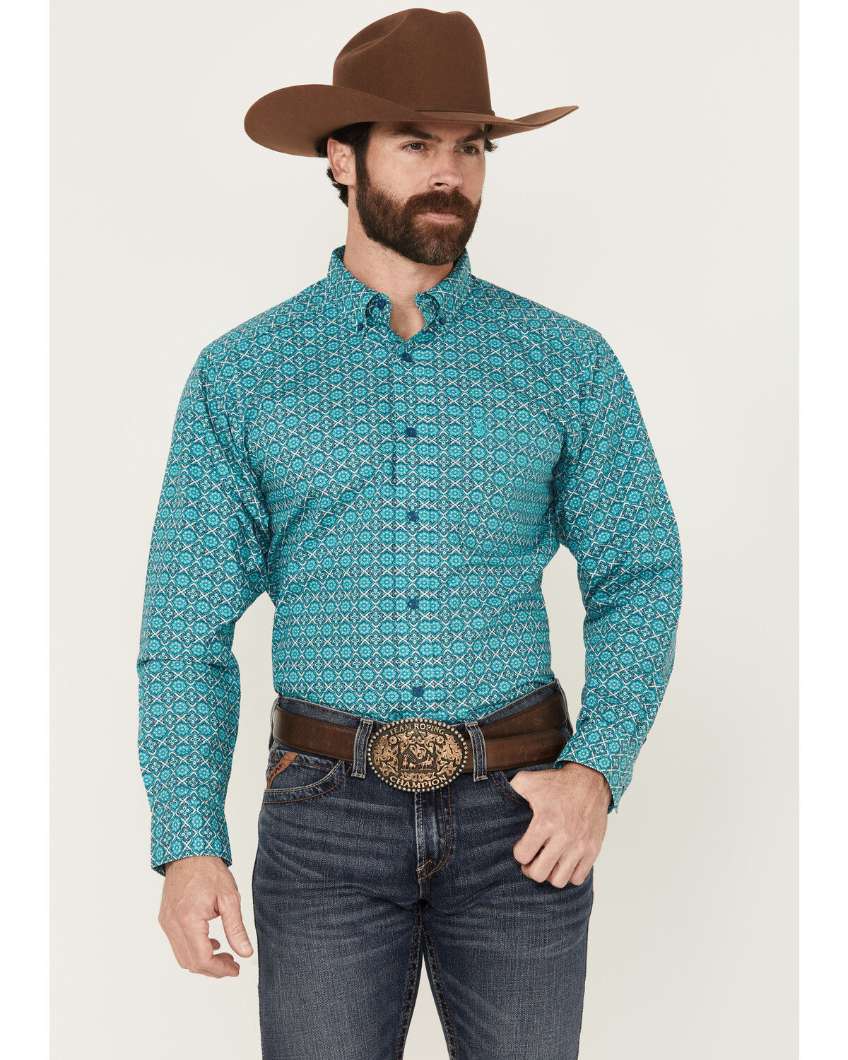 Men's Ariat Jordy Medallion Print Long Sleeve Button-Down Western Shir