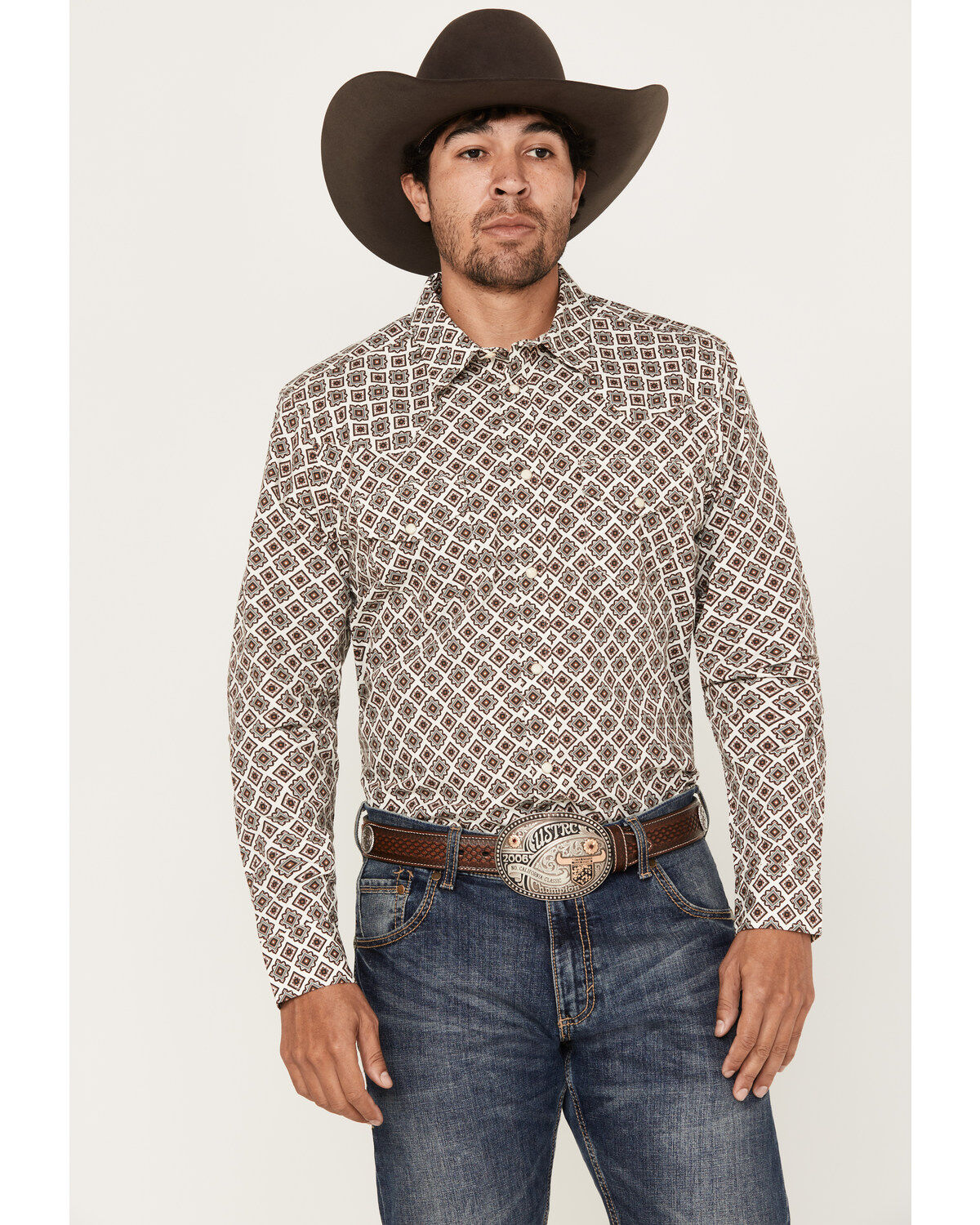 Men's Gibson Railroad Medallion Print Long Sleeve Pearl Snap Western S
