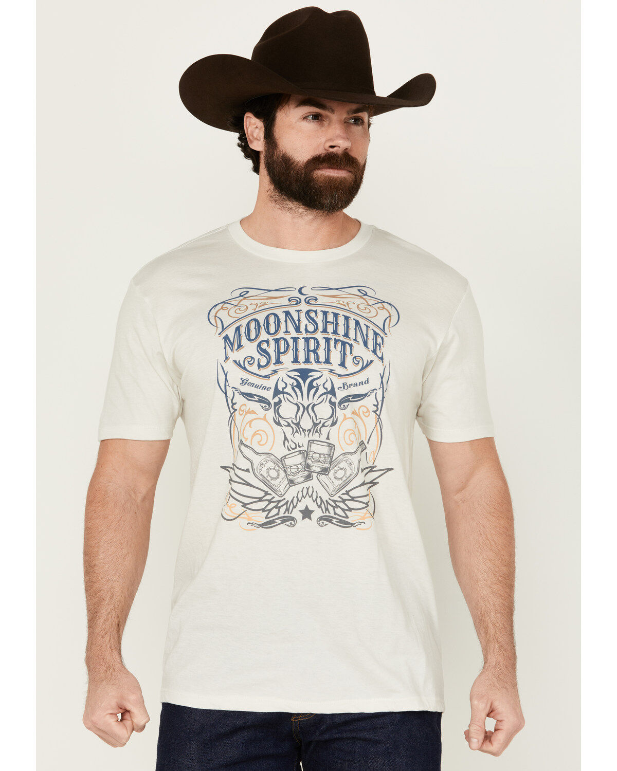 Men's Moonshine Spirit Tequila Skull Short Sleeve Graphic T-Shirt