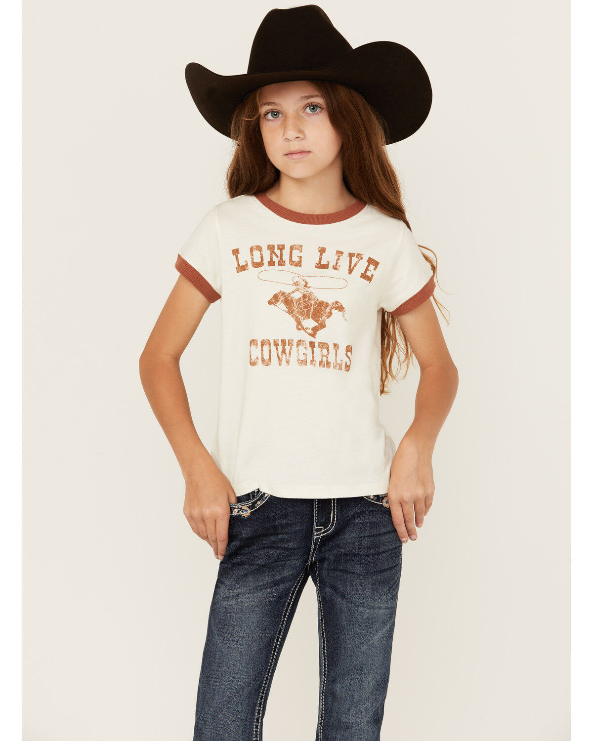 Girls' Shyanne Long Live Cowgirls Short Sleeve Graphic Ringer Tee