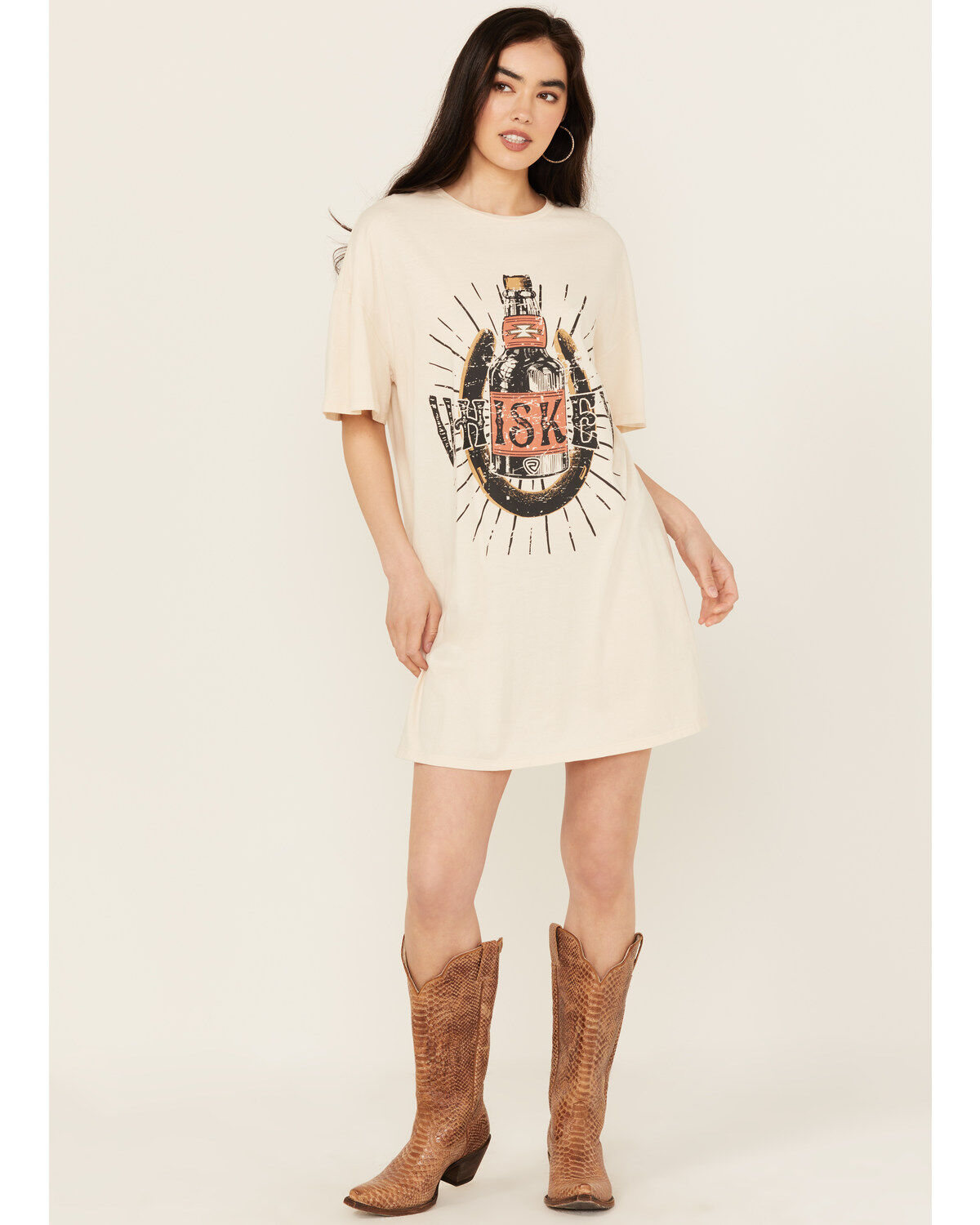 Women's Rock & Roll Denim Whiskey Graphic Short Sleeve T-Shirt Mini Dr
