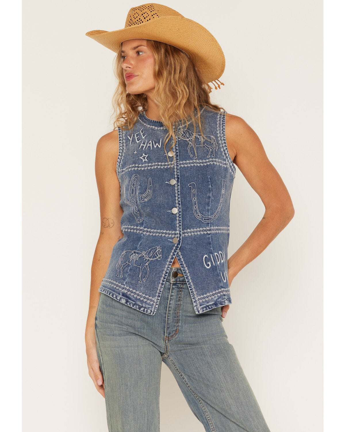 Women's Blue B Boot Barn Exclusive Embroidered Western Motif Denim Top