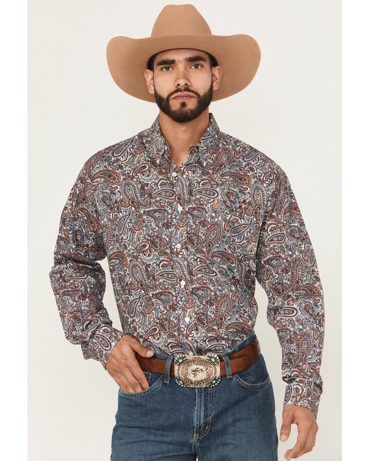 Men's Cinch Paisley Print Long Sleeve Button-Down Western Shirt