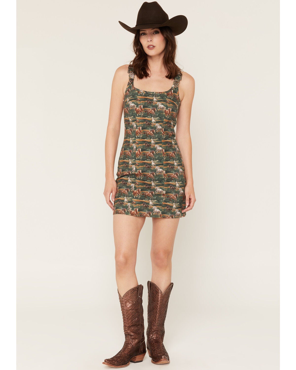 Women's Rock & Roll Denim Horse Print Sleeveless Mini Dress