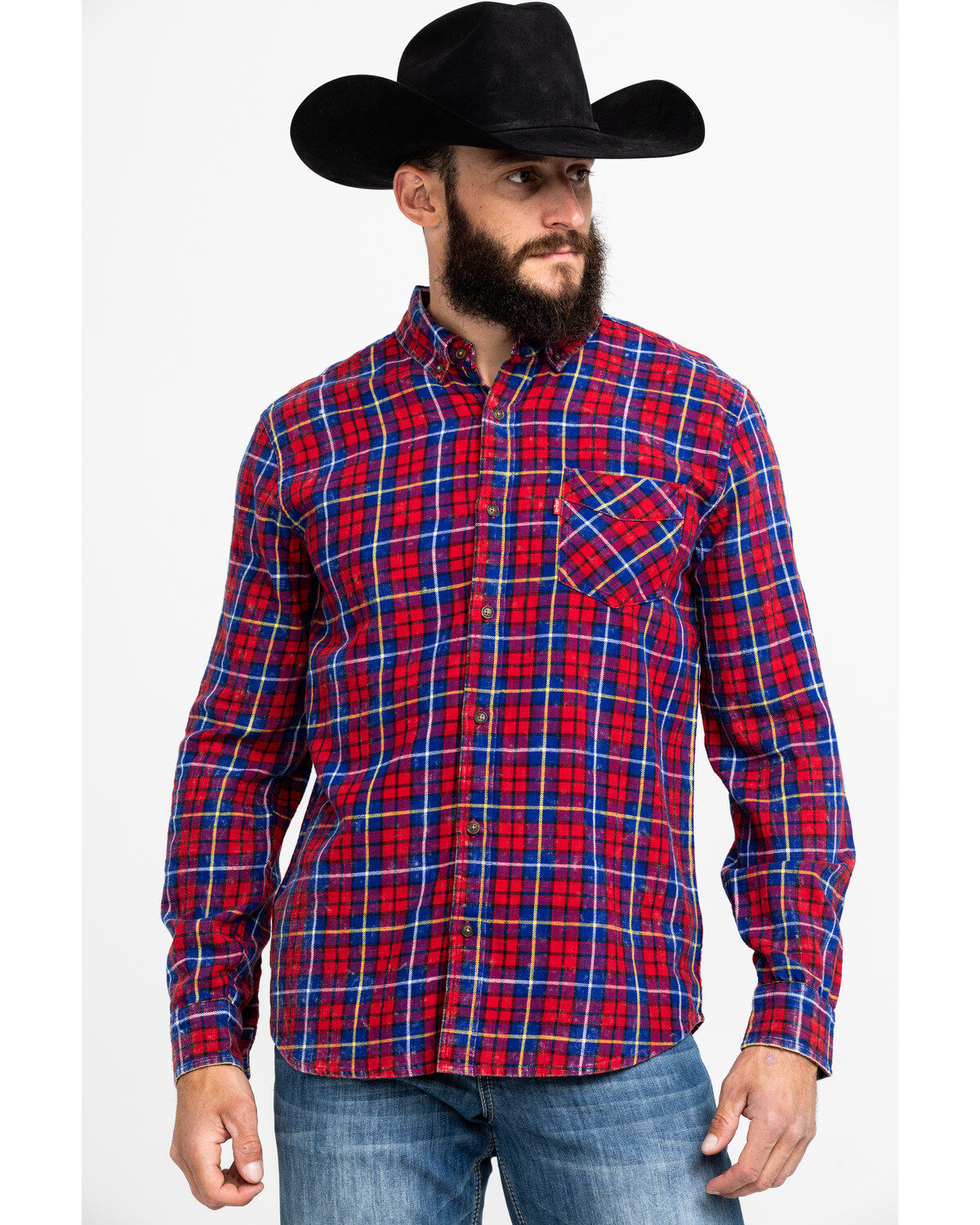 Men's Levi's Red Mondy Plaid Long Sleeve Western Flannel Shirt