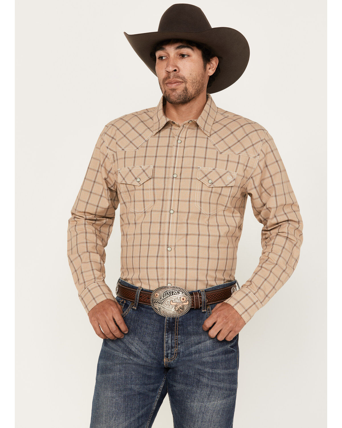 Men's Blue Ranchwear Twill Plaid Print Long Sleeve Western Snap Shirt