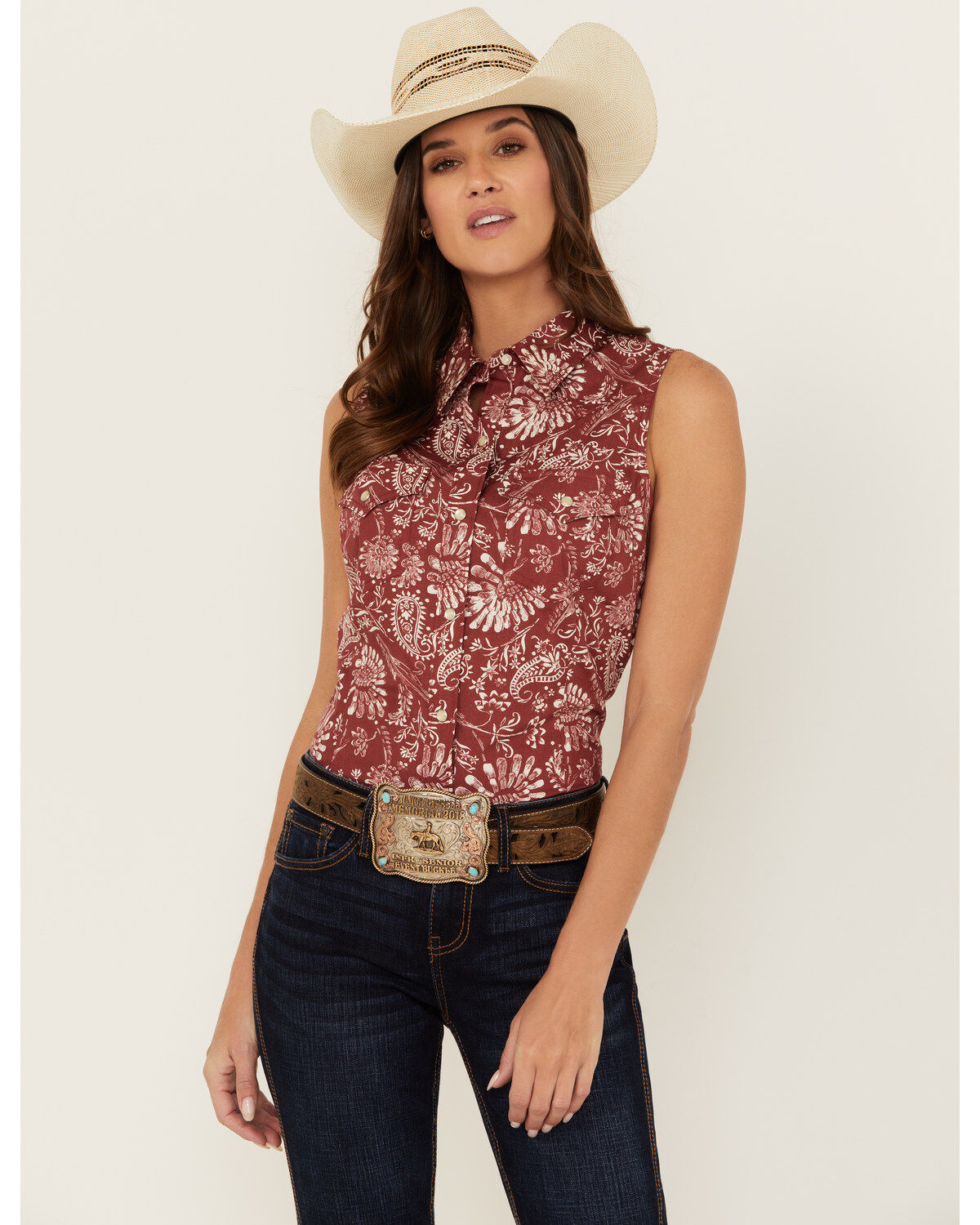 Women's Wrangler Retro Paisley Print Sleeveless Pearl Snap Western Shi