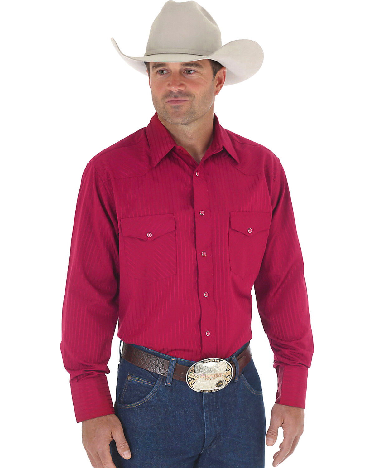Men's Wrangler Tone On Tone Dobby Stripe Long Sleeve Western Shirt