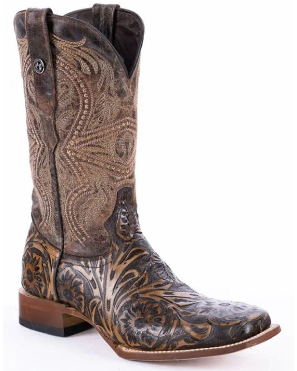 Men's Tanner Mark Hand Tooled Western Boots - Broad Square Toe