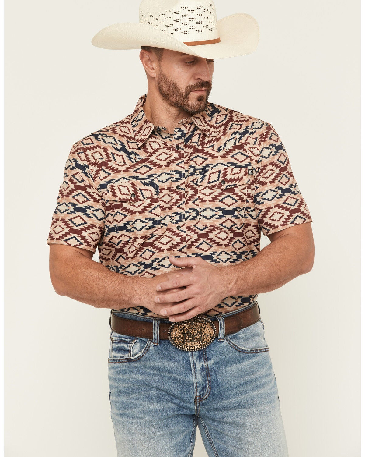 Men's RANK 45 Willow Creek Southwestern Print Short Sleeve Snap Perfo