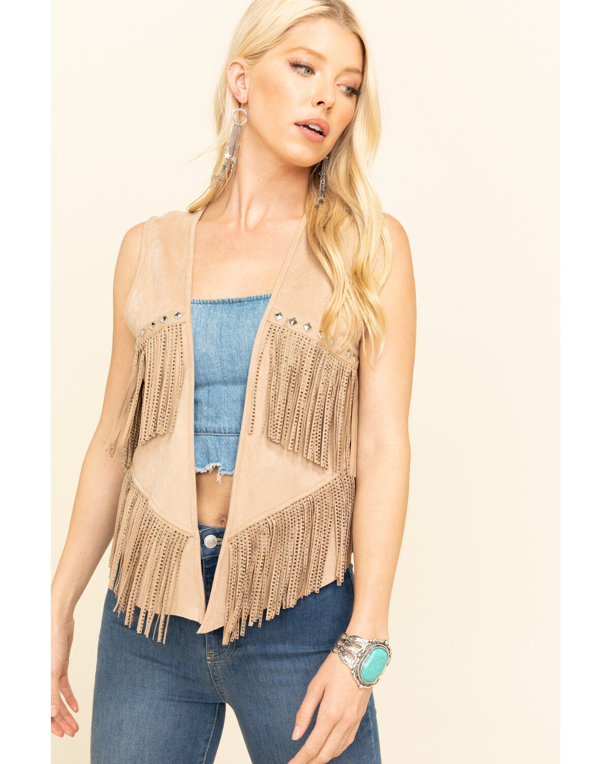 Women's Vocal Studded Fringe Suede Vest