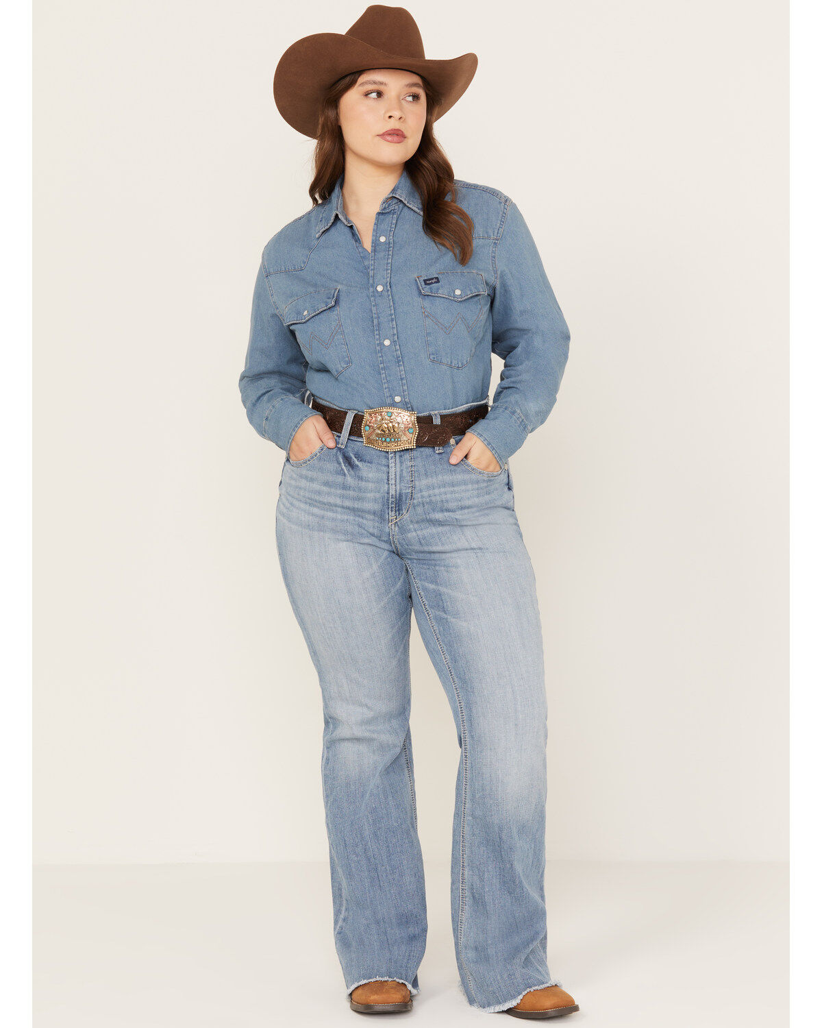 Women's Ariat Light Wash Mid Rise Regina Flare Jeans - Plus
