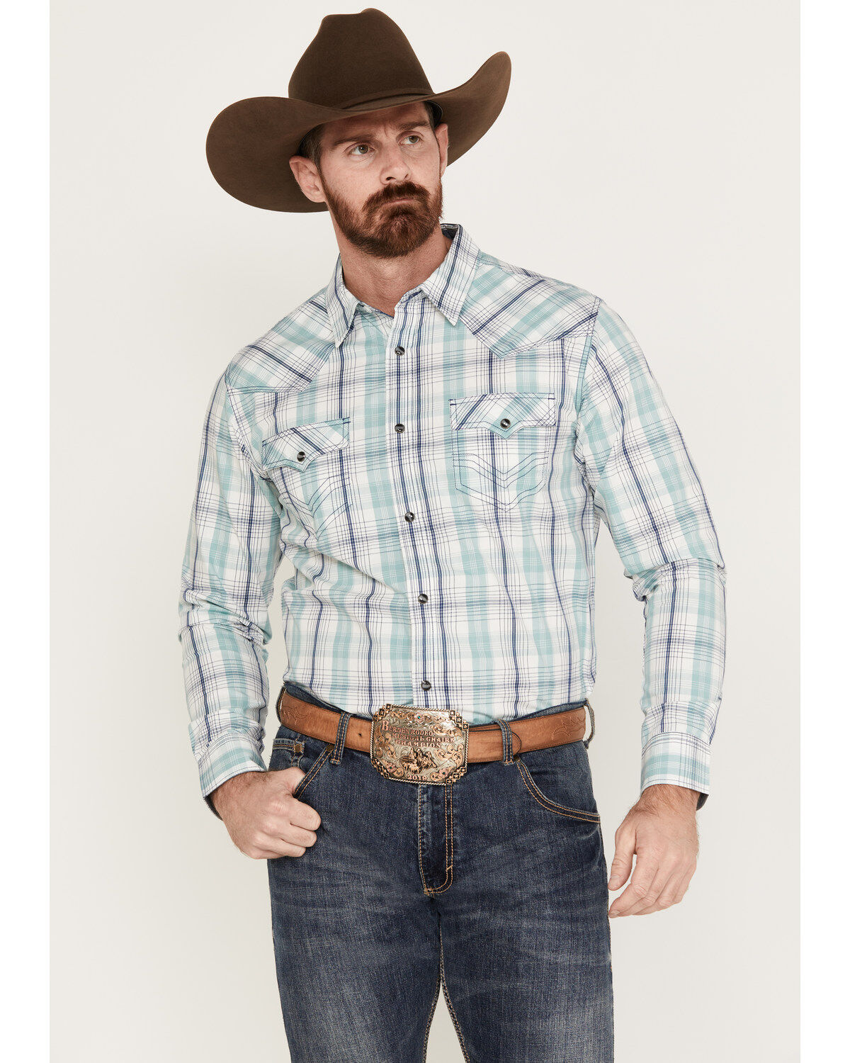 Men's Cody James Ely Plaid Print Long Sleeve Western Snap Shirt