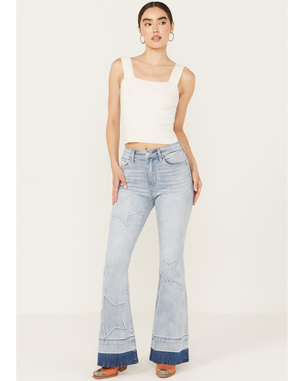 Women's Ceros Light Wash High Rise Starred Flare Stretch Jeans