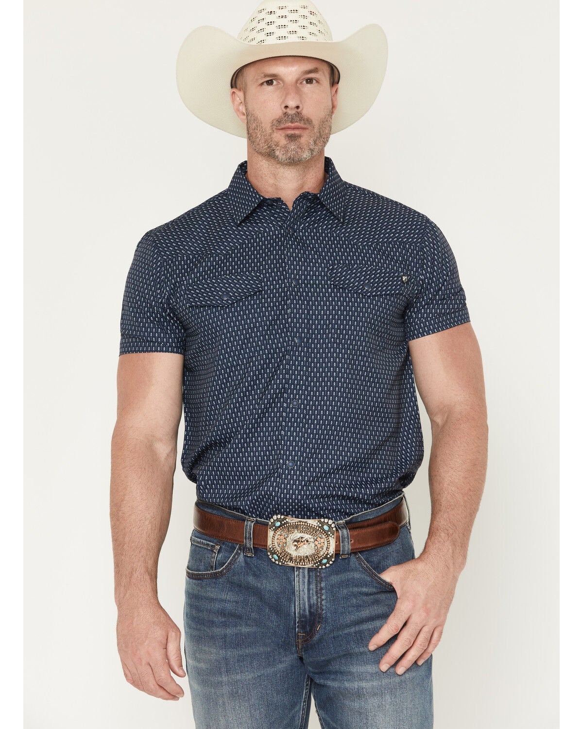 Men's RANK 45 Wind River Geo Print Short Sleeve Snap Performance West