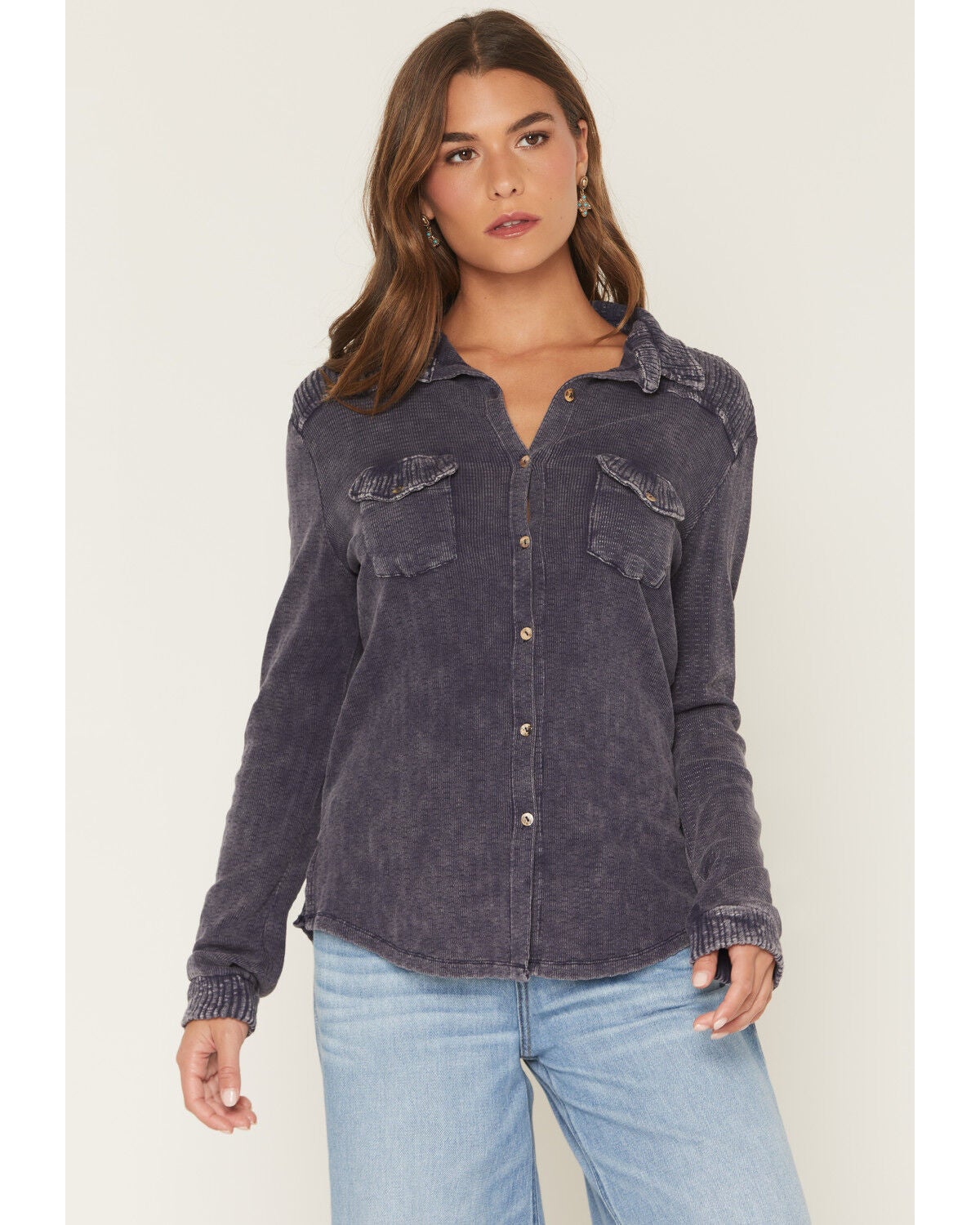 Women's Wild Moss Washed Lightweight Long Sleeve Button-Down Shirt