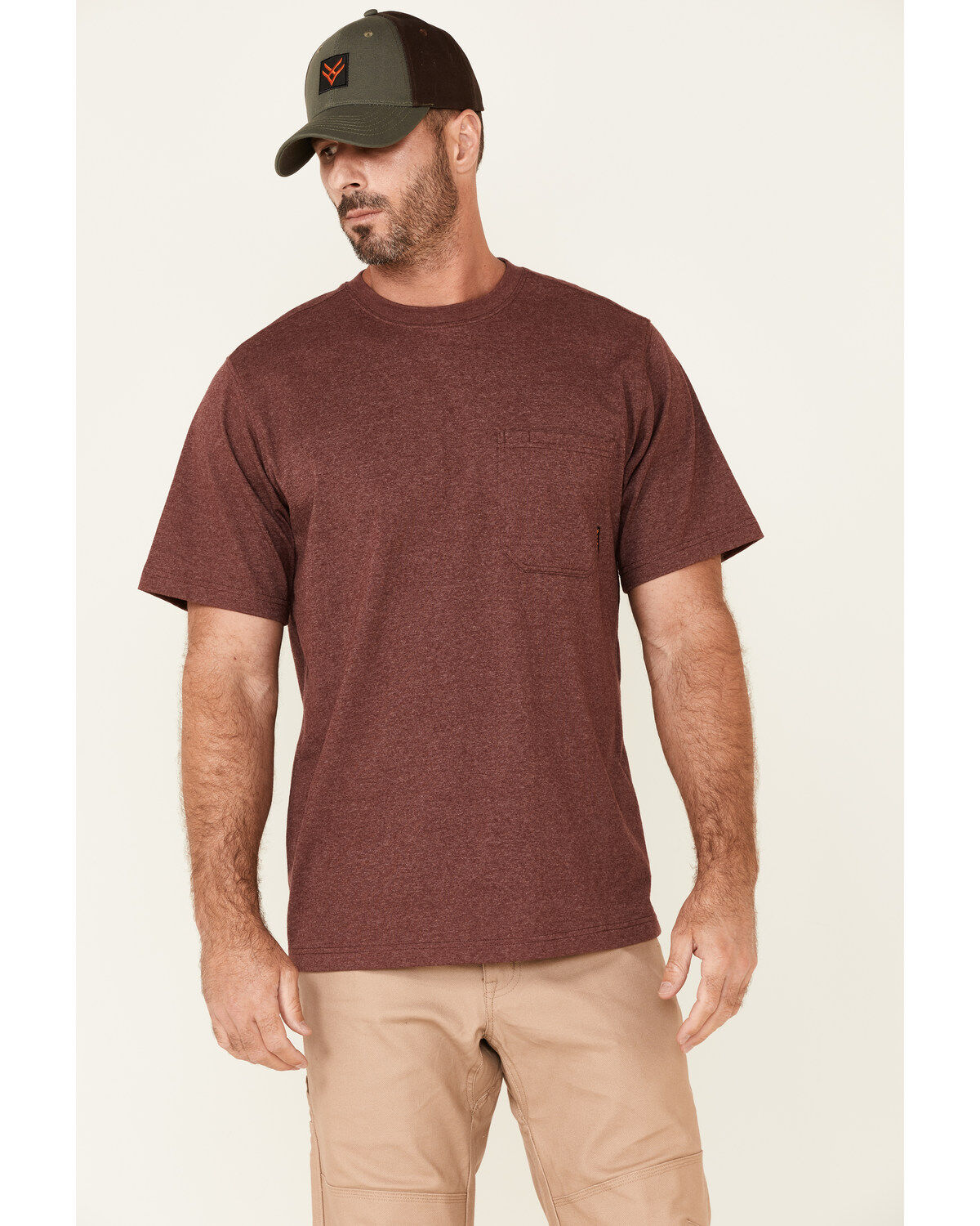 Men's Hawx Solid Burgundy Forge Short Sleeve Work Pocket T-Shirt