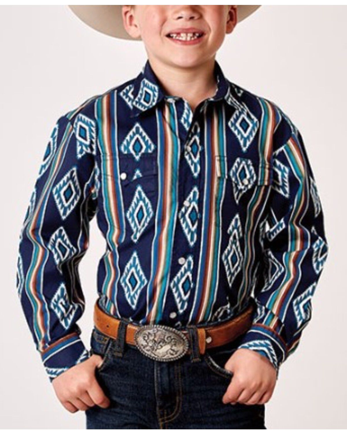 Boys' Roper Southwestern Striped Long Sleeve Snap Western Shirt