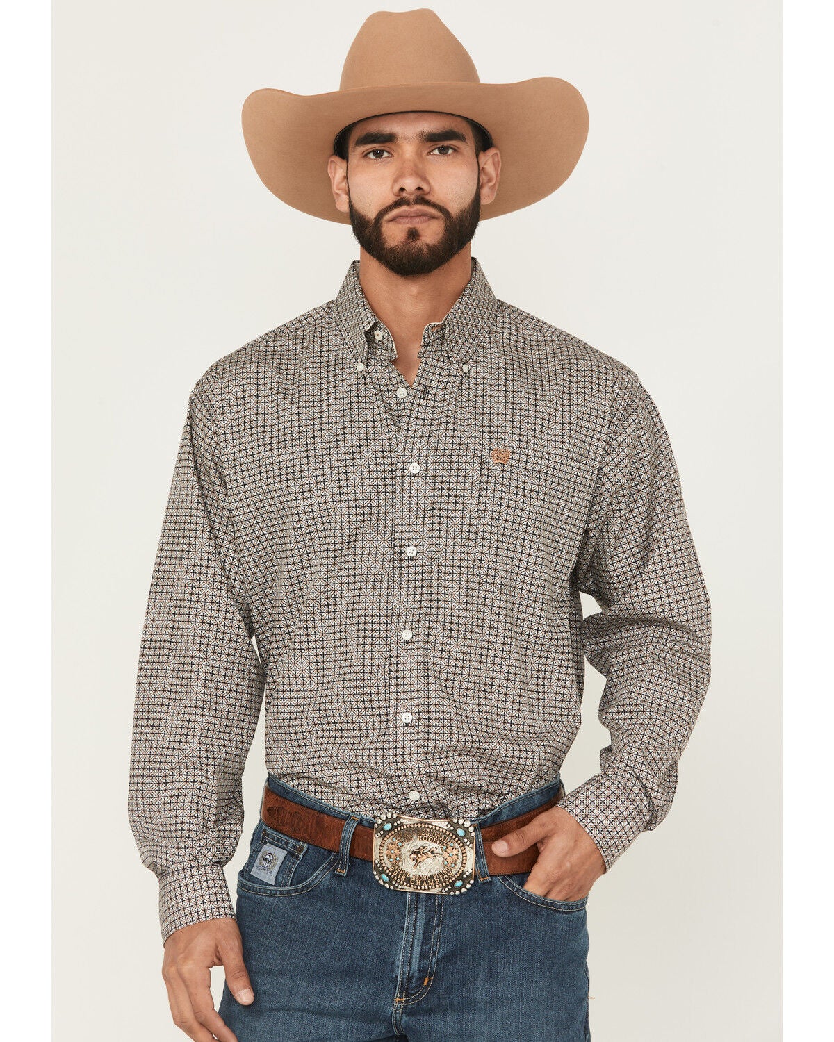 Men's Cinch Floral Geo Print Long Sleeve Button-Down Western Shirt