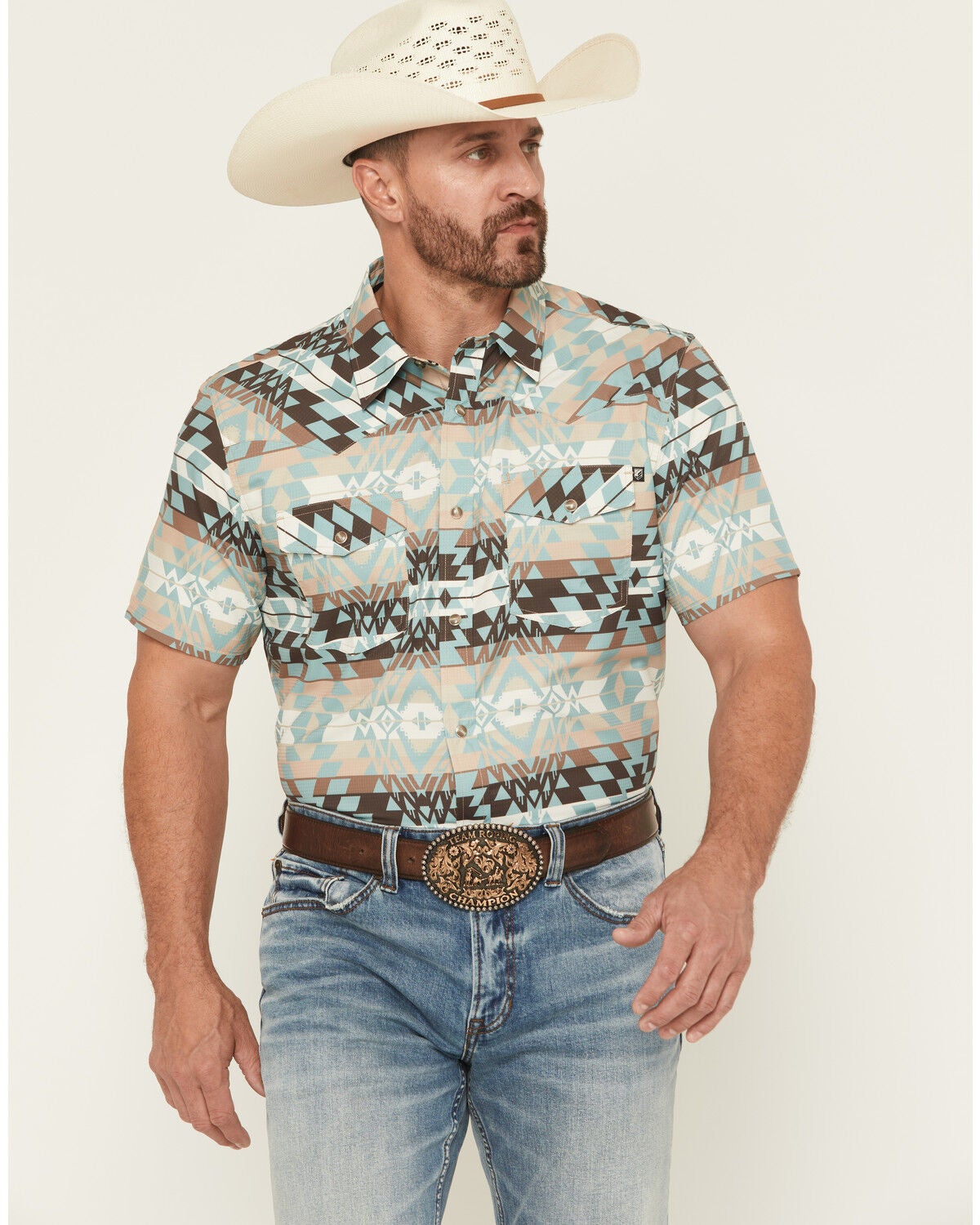 Men's RANK 45 Eagle Pass Southwestern Print Short Sleeve Snap Perform