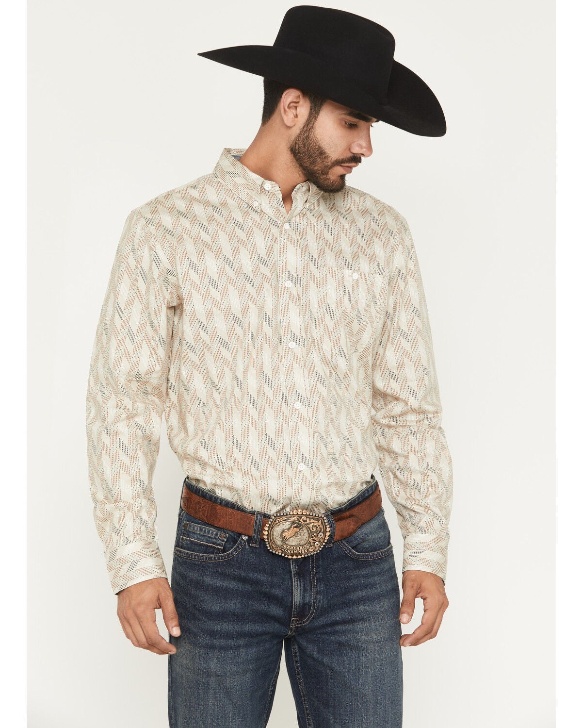 Men's RANK 45 Shadow Alley Geo Print Long Sleeve Button-Down Stretch