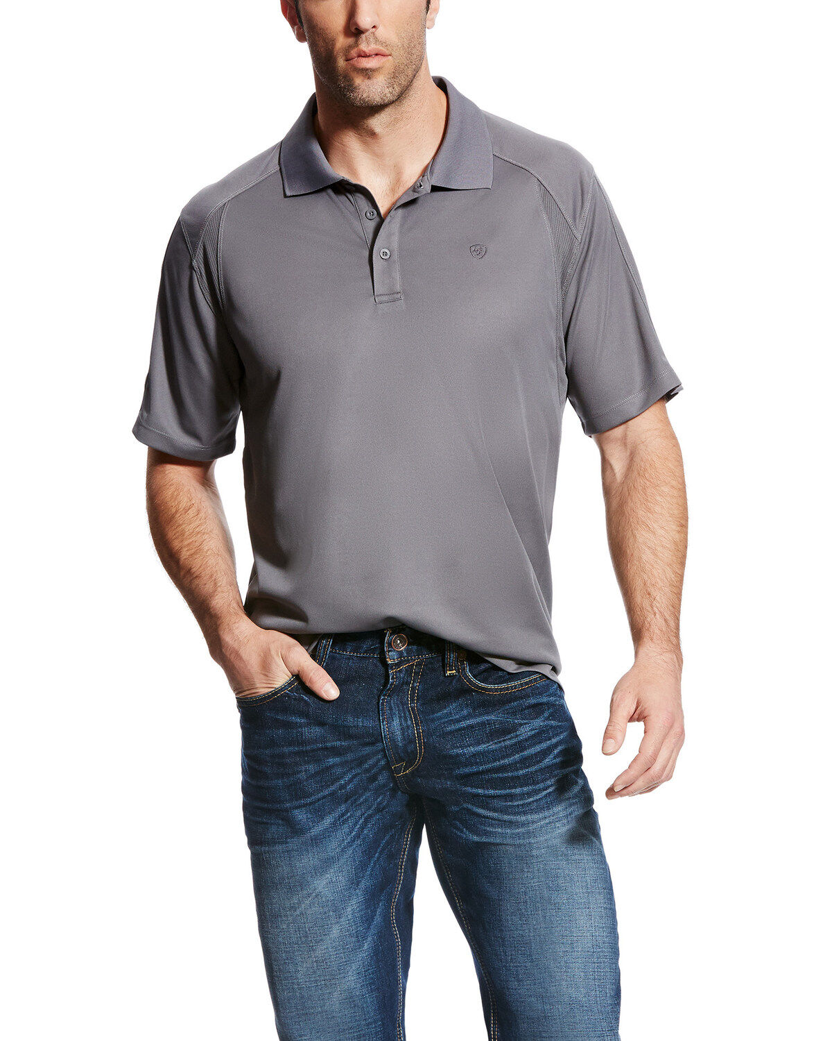 Men's Ariat Grey AC Pique Short Sleeve Polo Shirt