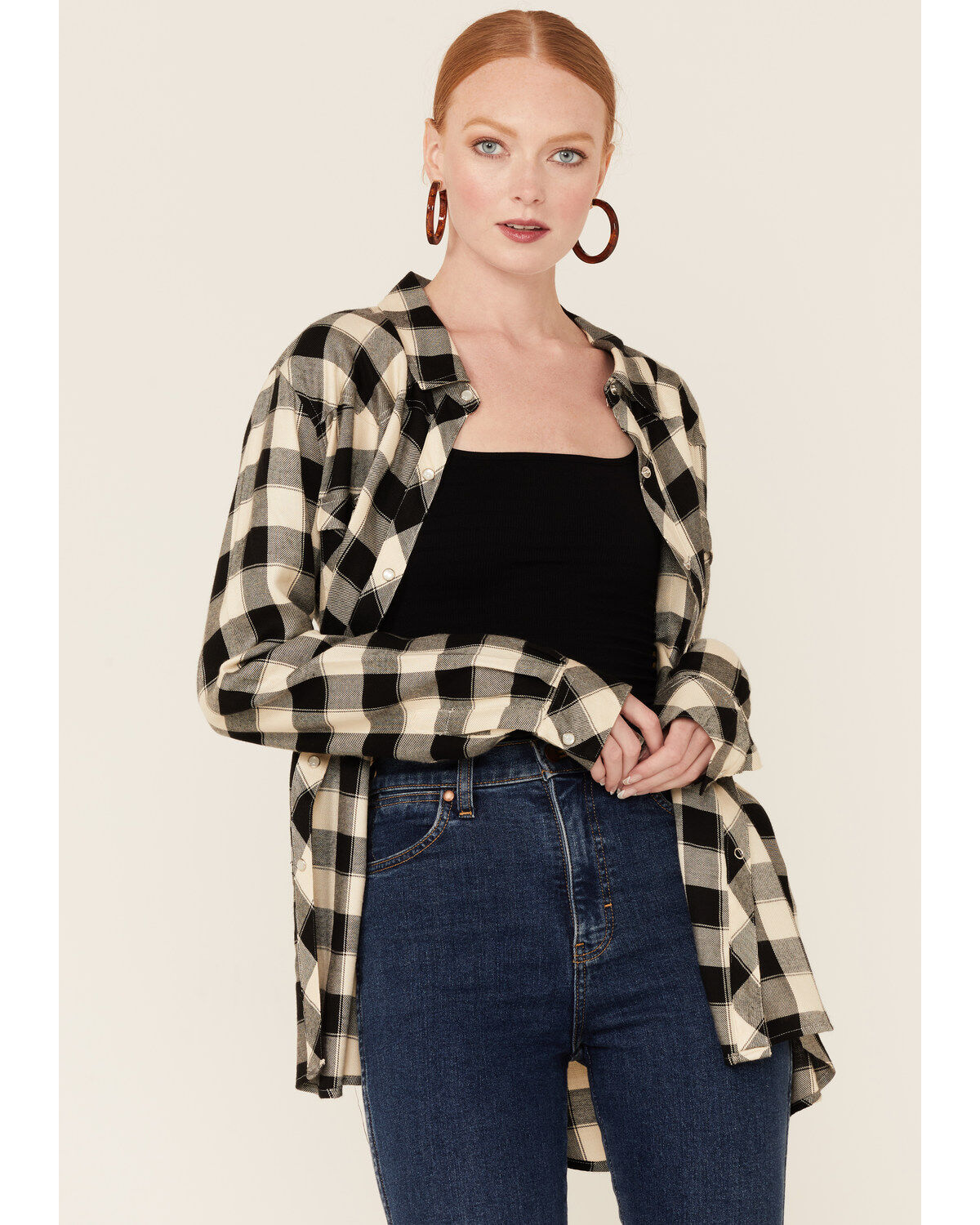Women's Stetson Buffalo Plaid Print Long Sleeve Pearl Snap Shirt