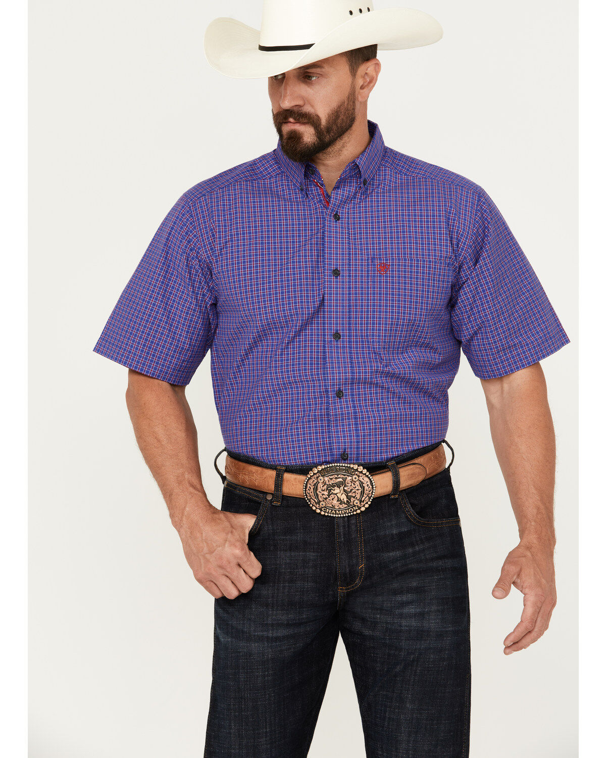 Men's Ariat Jameson Plaid Print Button-Down Short Sleeve Western Shirt