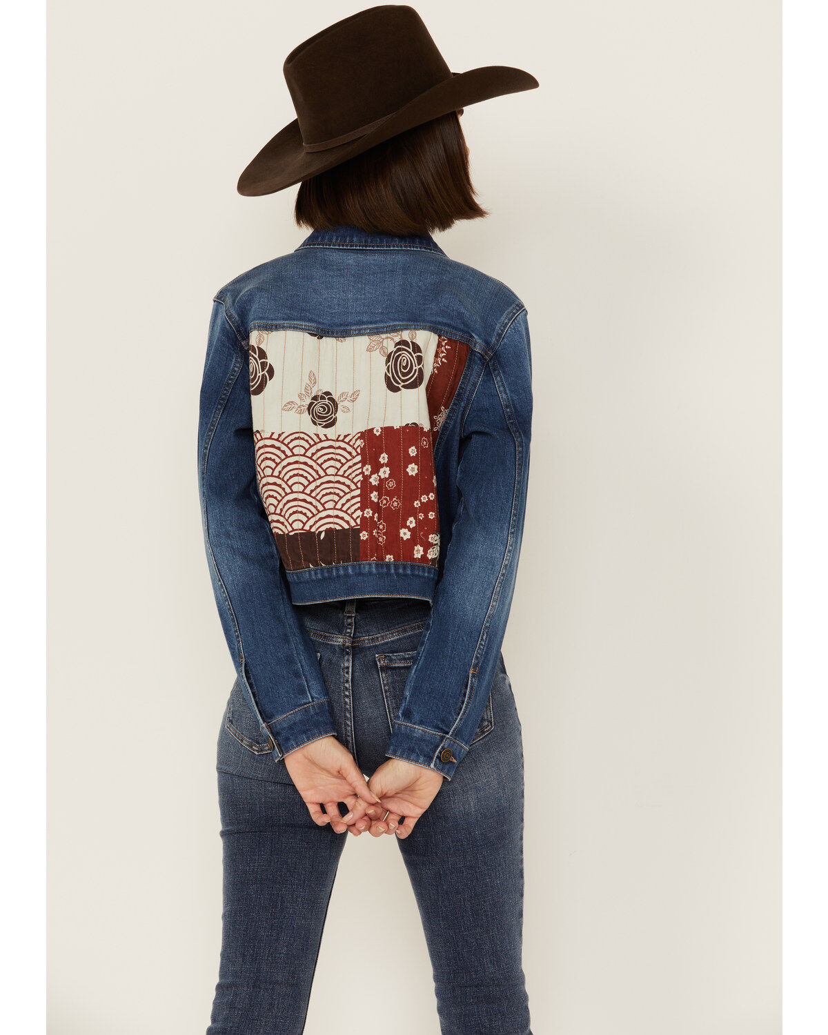 Women's Cleo + Wolf Medium Wash Patchwork Trucker Denim Jacket