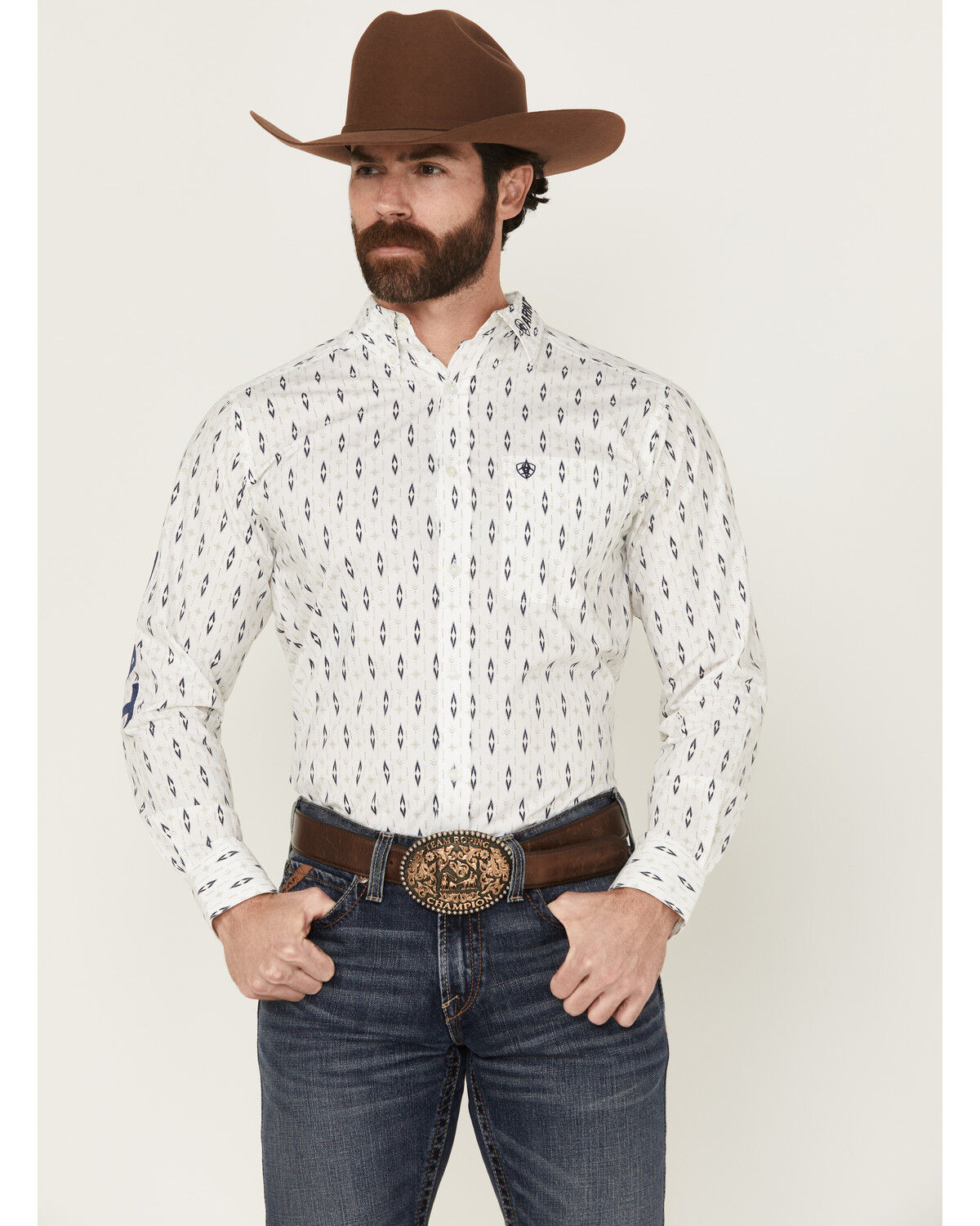Men's Ariat Team Perkins Geo Print Long Sleeve Button-Down Western Shi