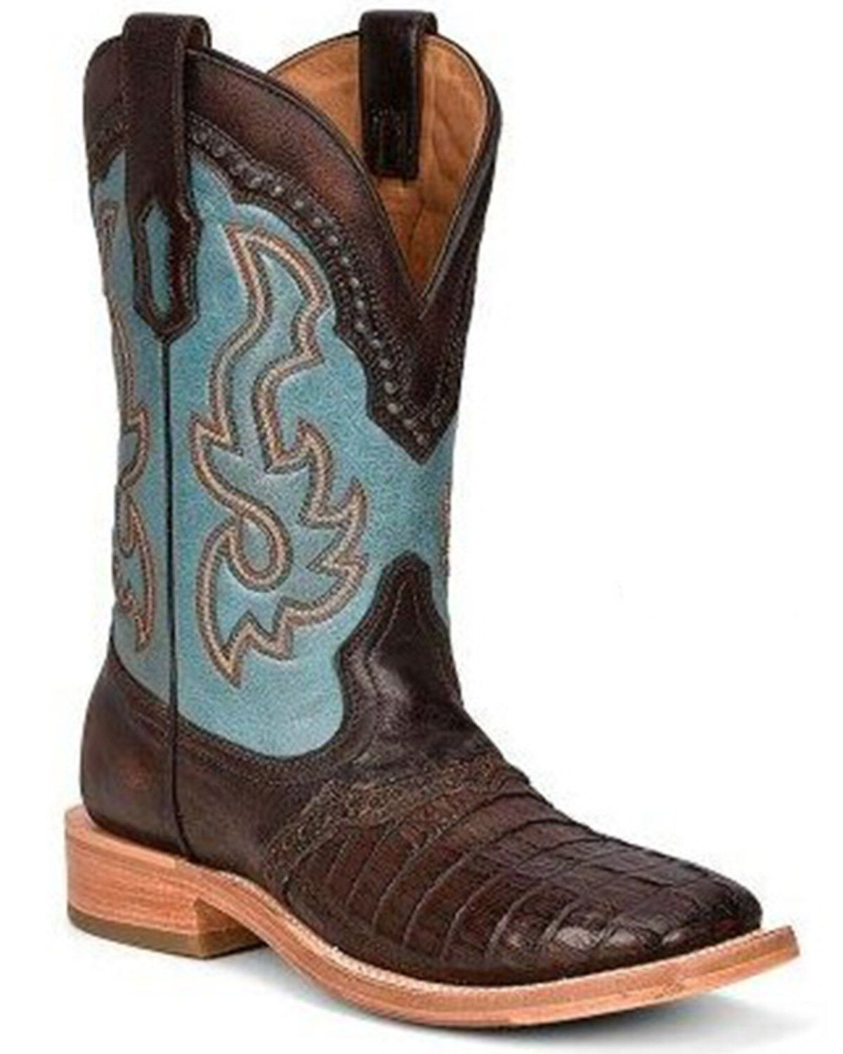 Men's Corral Caiman Print Overlay Western Boots - Broad Square Toe