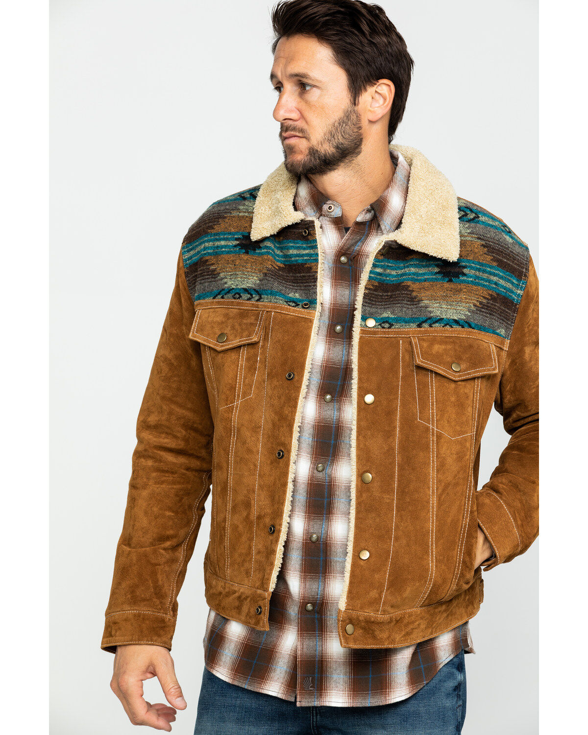 Men's Scully Cafe Brown Boar Suede Jean Jacket - Big
