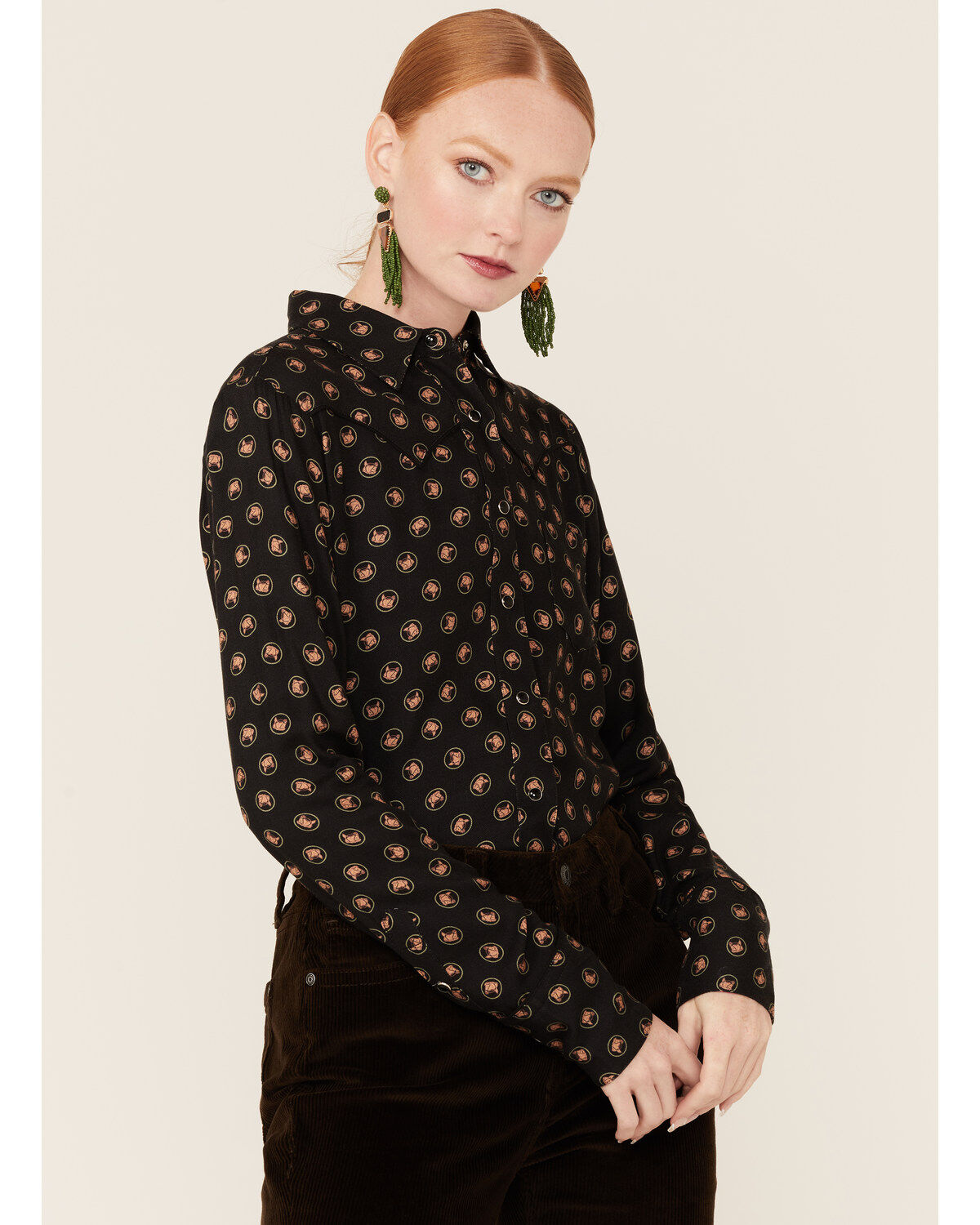 Women's Stetson Horse Pattern Long Sleeve Snap Western Shirt