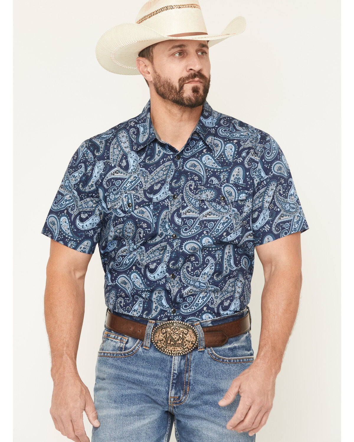 Men's Cody James Westward Paisley Print Short Sleeve Snap Western Shir
