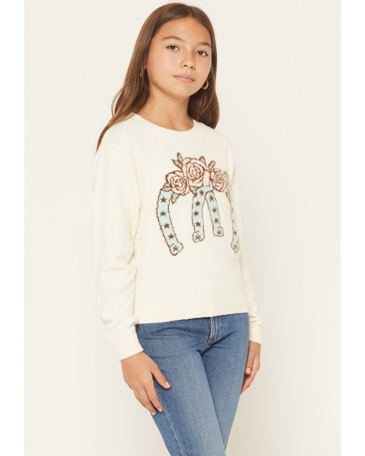 Girls' Sugar California Floral Horseshoe Print Sweater