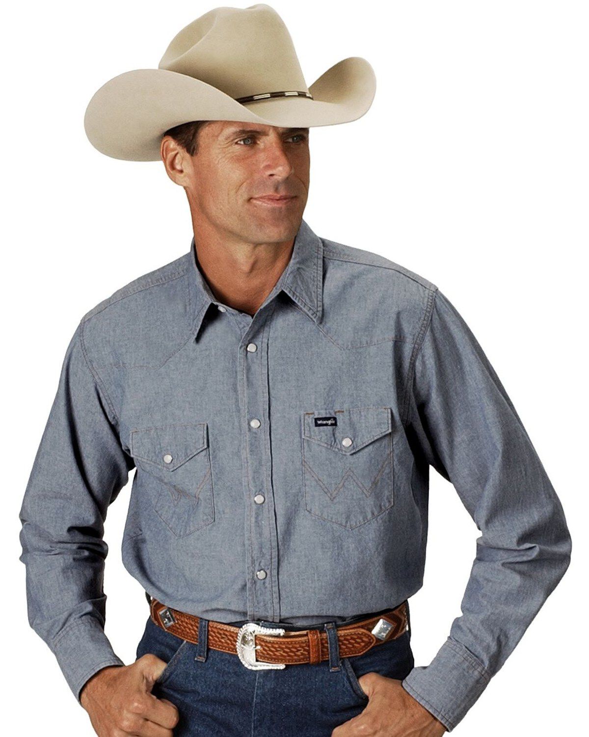 Men's Wrangler Authentic Cowboy Cut Denim Long Sleeve Work Shirt