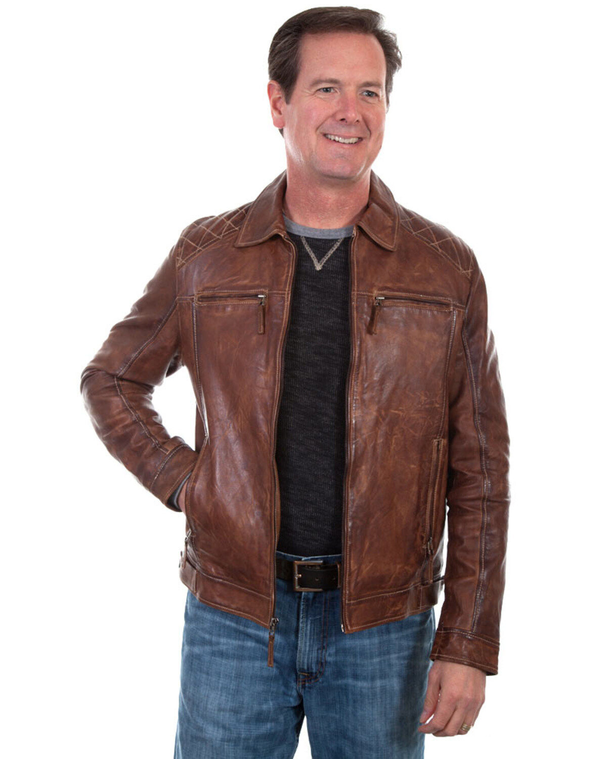 Men's Scully Leatherwear Brown Washed Lamb Leather Jacket - Big