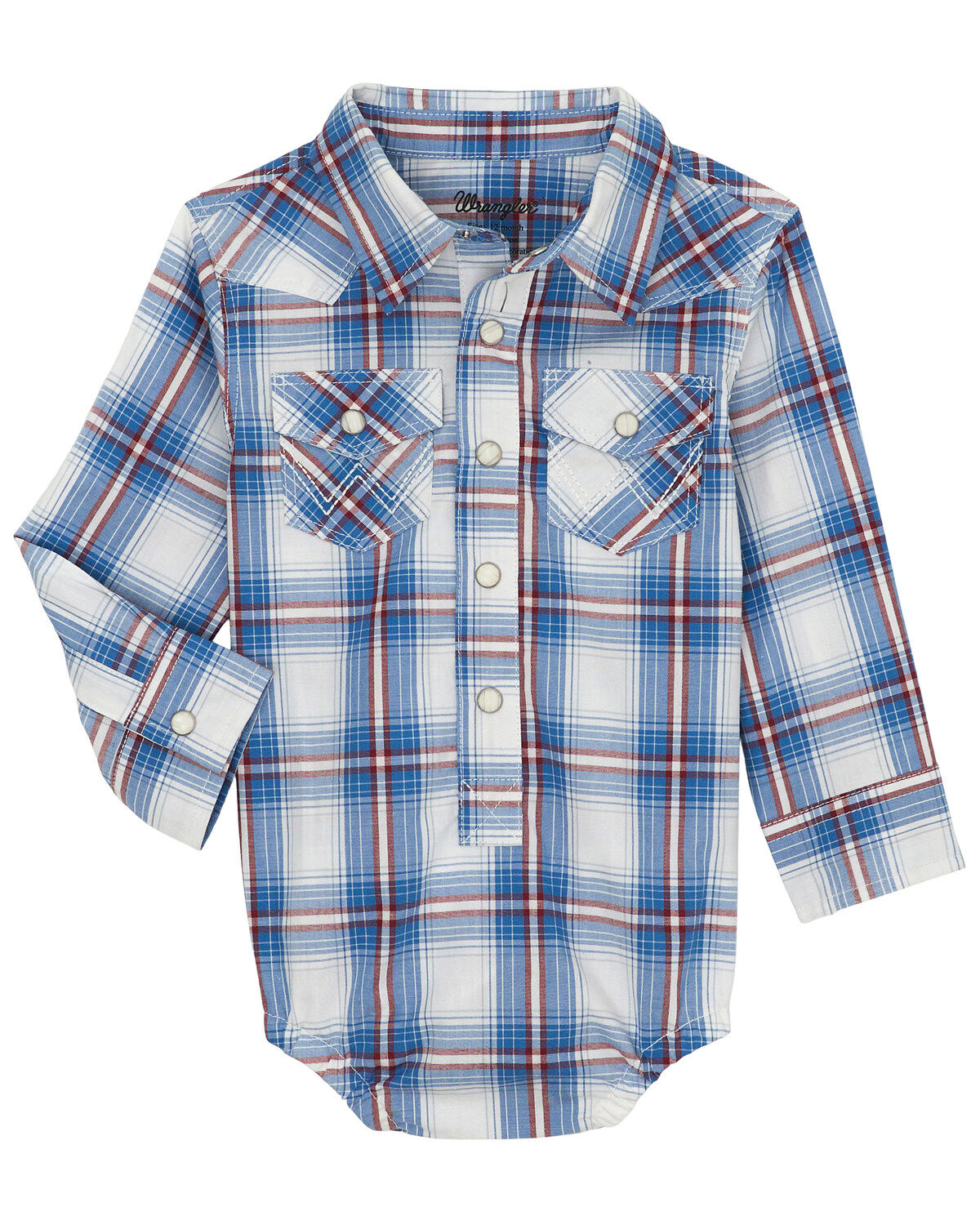Boys' Wrangler Infant Plaid Print Long Sleeve Snap Western Onesie