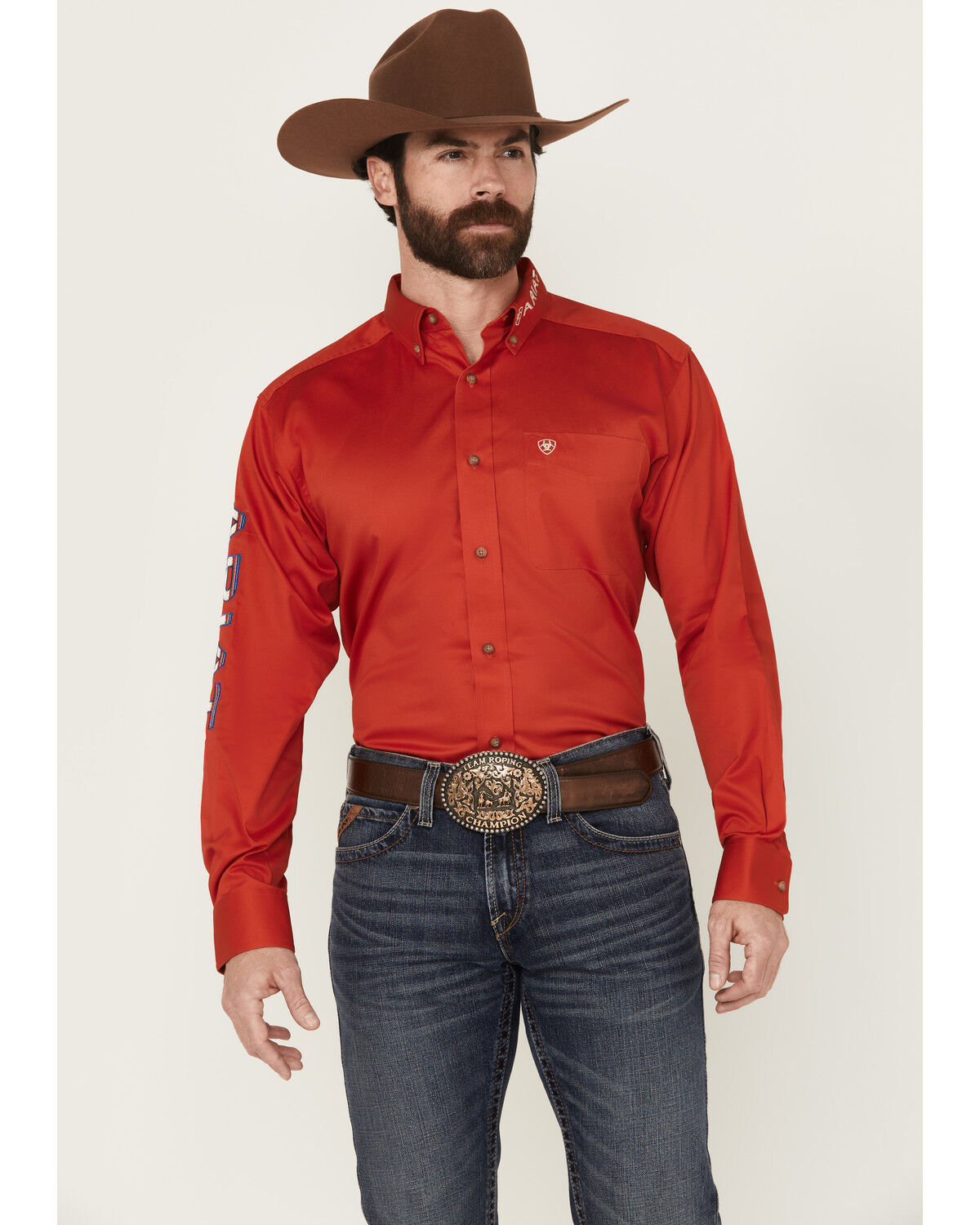 Men's Ariat Team Logo Solid Long Sleeve Button-Down Western Shirt - Ta