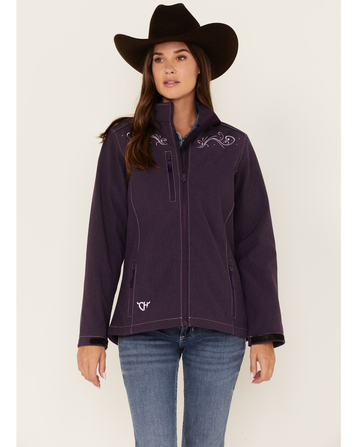 Women's Cowgirl Hardware Filigree Embroidered Emblem Softshell Jacket